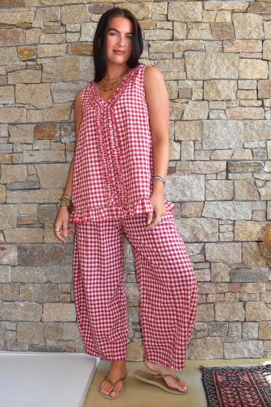Nonni Gingham Relaxed Barrel Pant Sangria